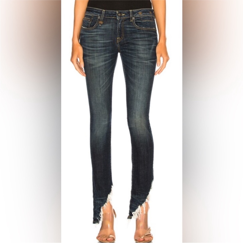 R13 Kate Angled Fray Hem Skinny Jeans in FPA 1889 Howell Indigo